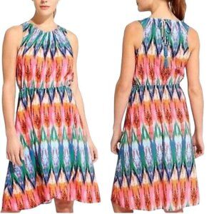 Athleta NWT Ikat Martinique Sleeveless Multi-Color Dress, Tassel Tie Size XS